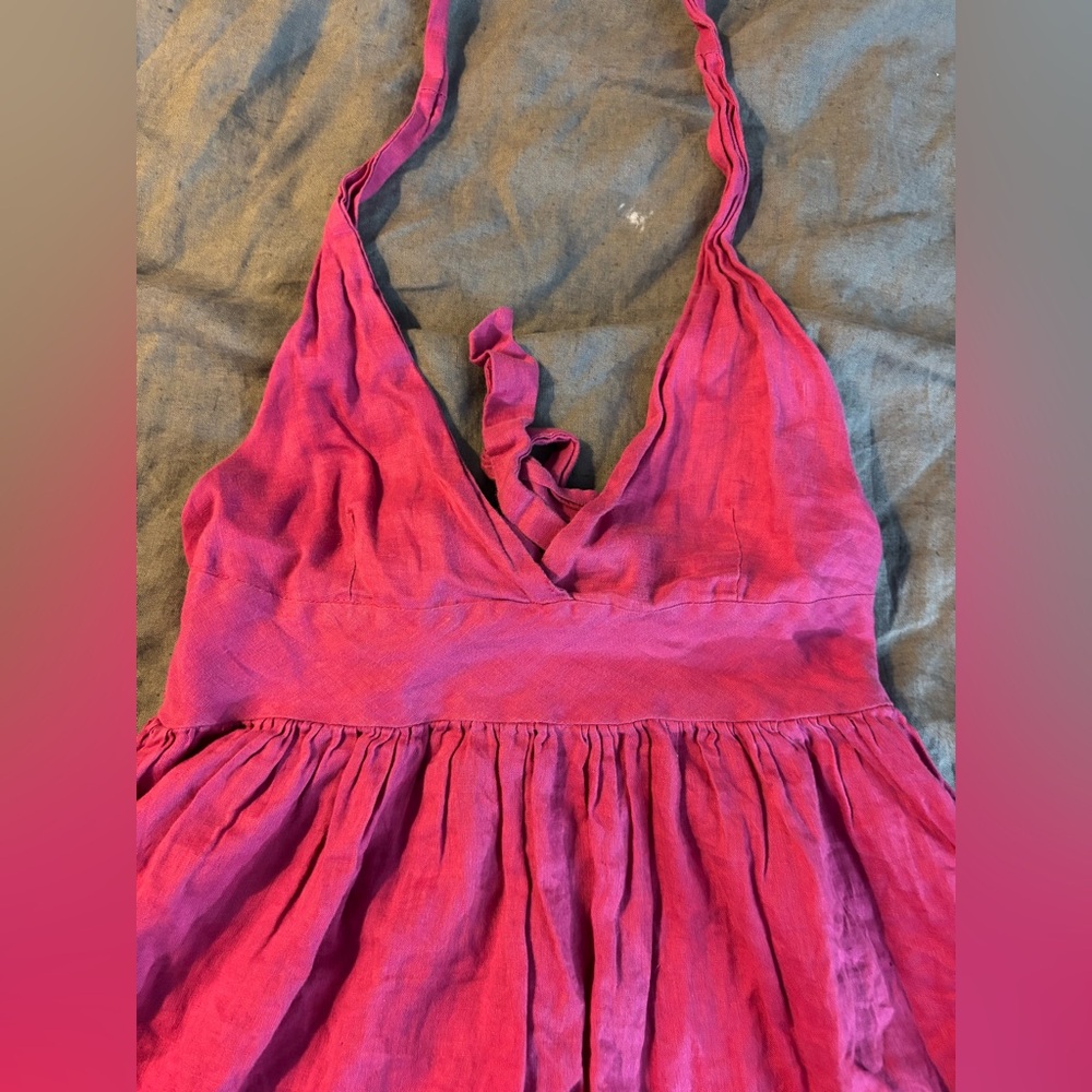 Hot pink linen dress size small - Picture 2 of 7